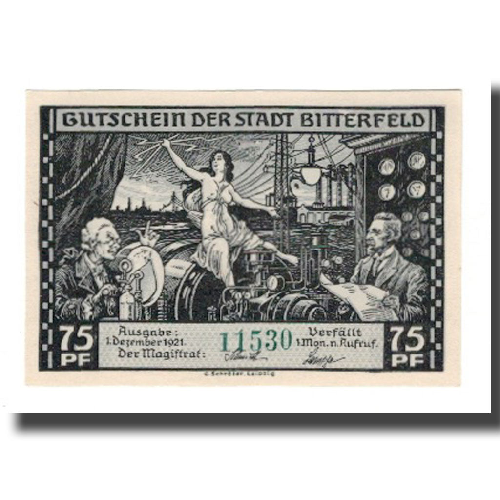 Biljet, Duitsland, Bitterfeld Stadt, 75 Pfennig, personnage, 1921, 1921-12-01