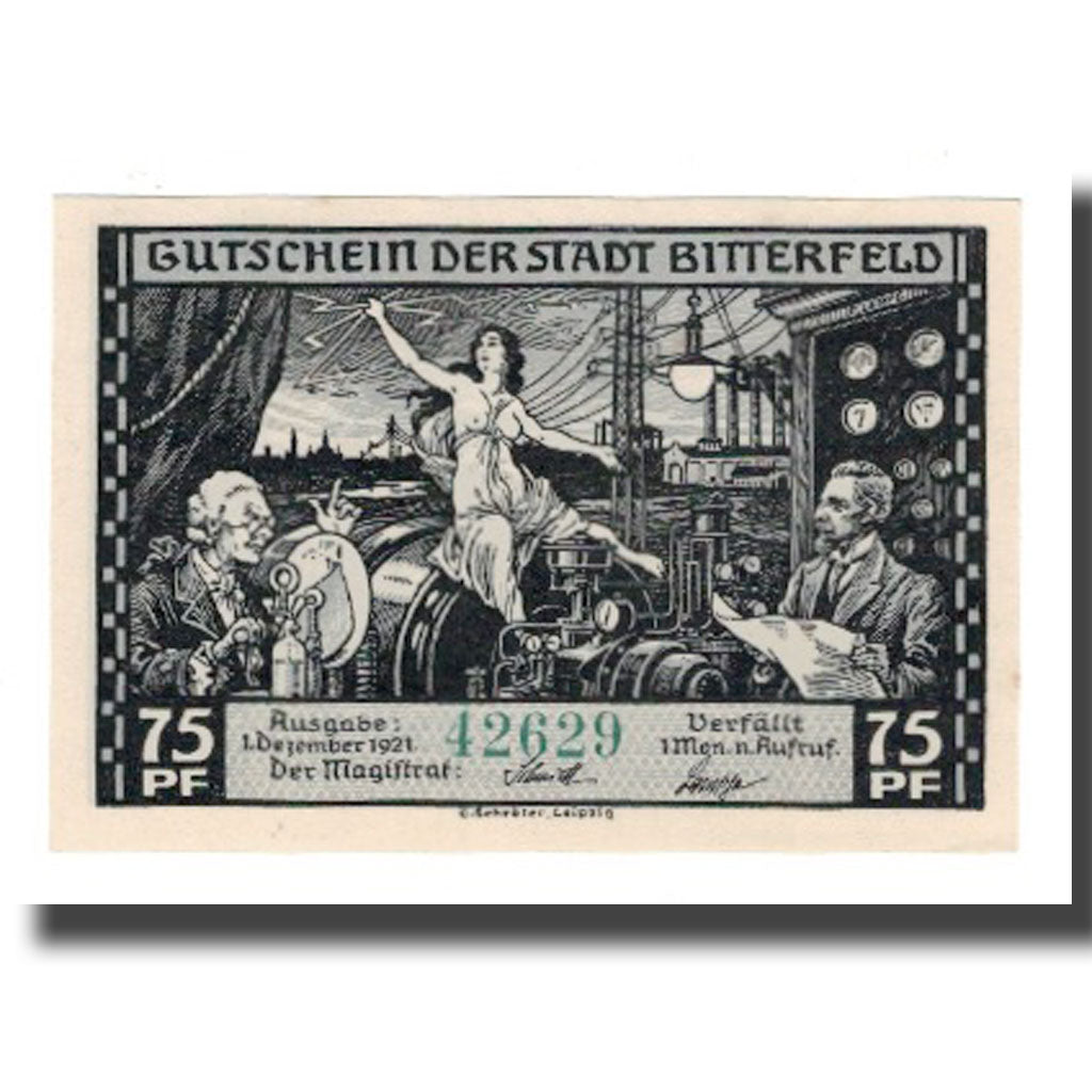 Banknote, Germany, Bitterfeld Stadt, 75 Pfennig, Trains, 1921, 1921-12-01