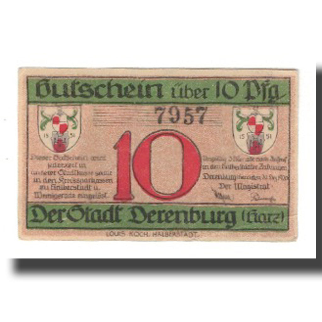 Banconote, Germania, Derenburg Stadt, 10 Pfennig, paysage 2, 1920, 1920-12-20
