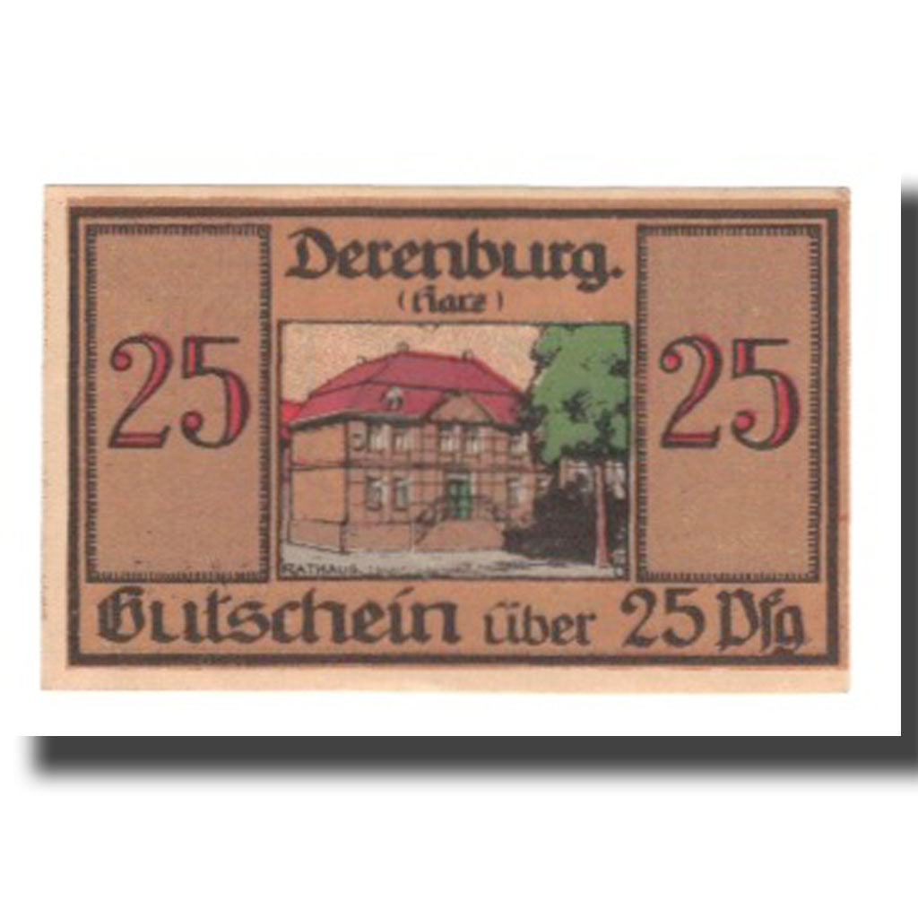 Nota, Alemanha, Derenburg Stadt, 25 Pfennig, maison 1, 1920, 1920-12-20