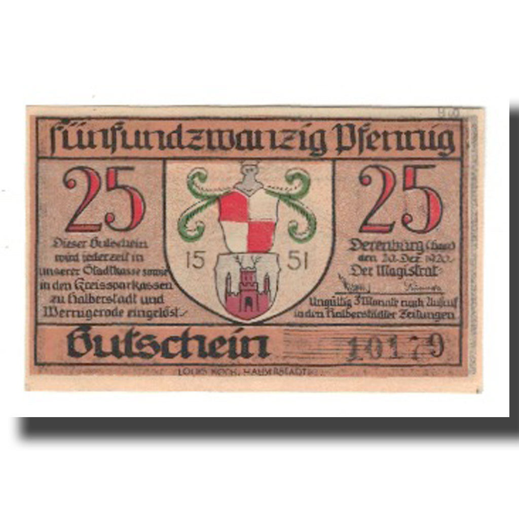 Geldschein, Deutschland, Derenburg Stadt, 25 Pfennig, maison 2, 1920