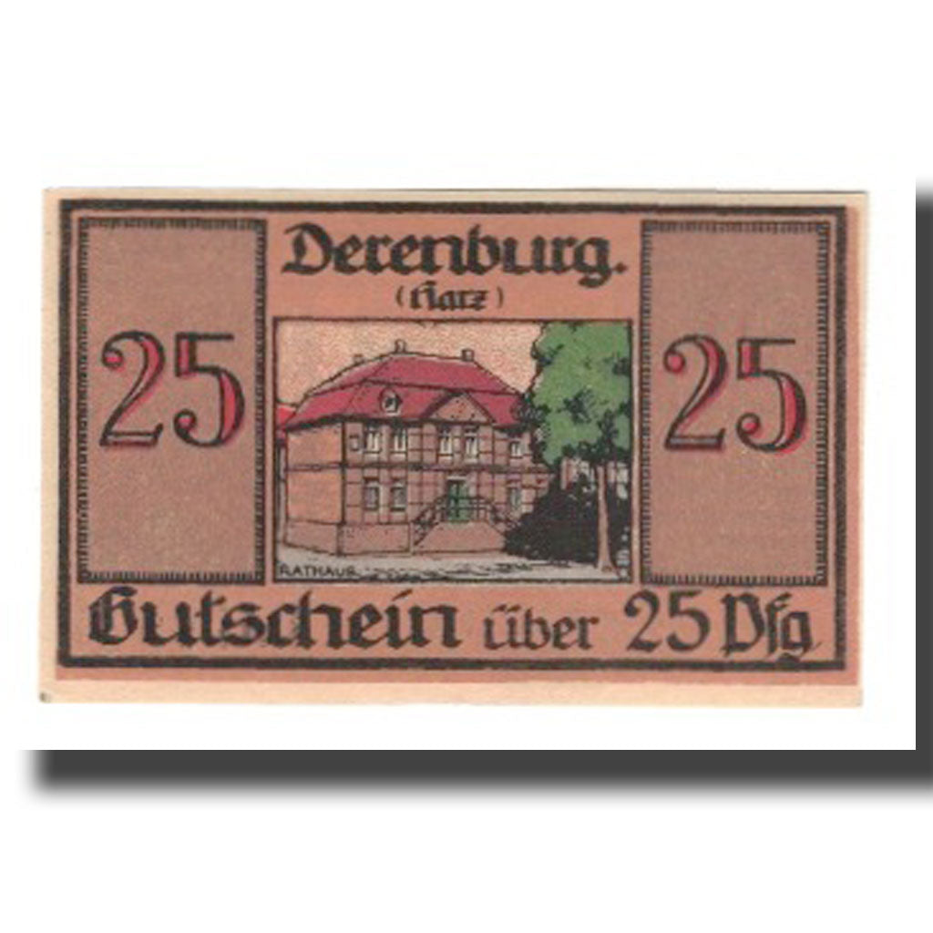 Geldschein, Deutschland, Derenburg Stadt, 25 Pfennig, maison 2, 1920