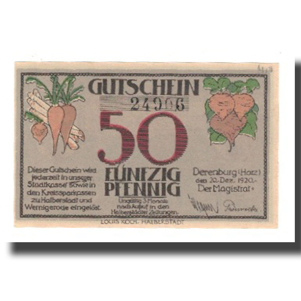 Banconote, Germania, Derenburg Stadt, 50 Pfennig, Paysan 1, 1920, 1920-12-20