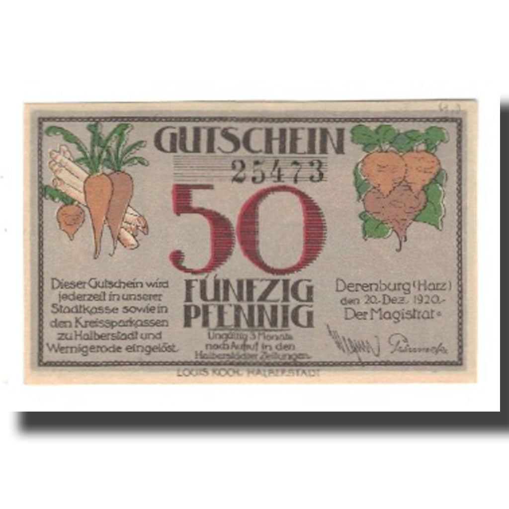 Banconote, Germania, Derenburg Stadt, 50 Pfennig, paysan 2, 1920, 1920-12-20