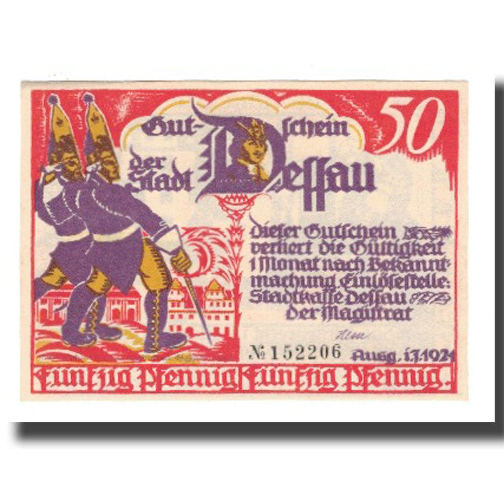 Nota, Alemanha, Dessau Stadt, 50 Pfennig, personnage 1, 1921, 1921-07-01