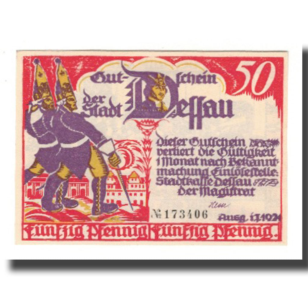 Geldschein, Deutschland, Dessau Stadt, 50 Pfennig, personnage 5, 1921