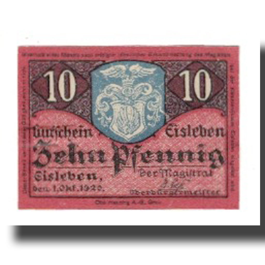 Banconote, Germania, Eisleben Stadt, 10 Pfennig, place 1, 1920, 1920-10-01