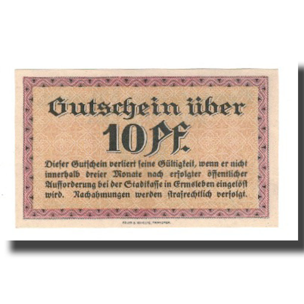 Banknote, Germany, Ermsleben am Harz Stadt, 10 Pfennig, valeur faciale, 1918