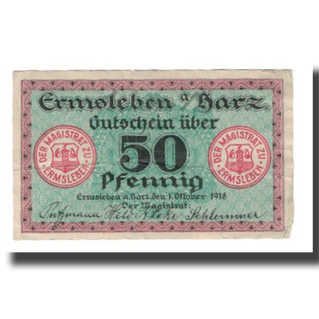 Banknote, Germany, Ermsleben am Harz Stadt, 50 Pfennig, valeur faciale 1, 1918