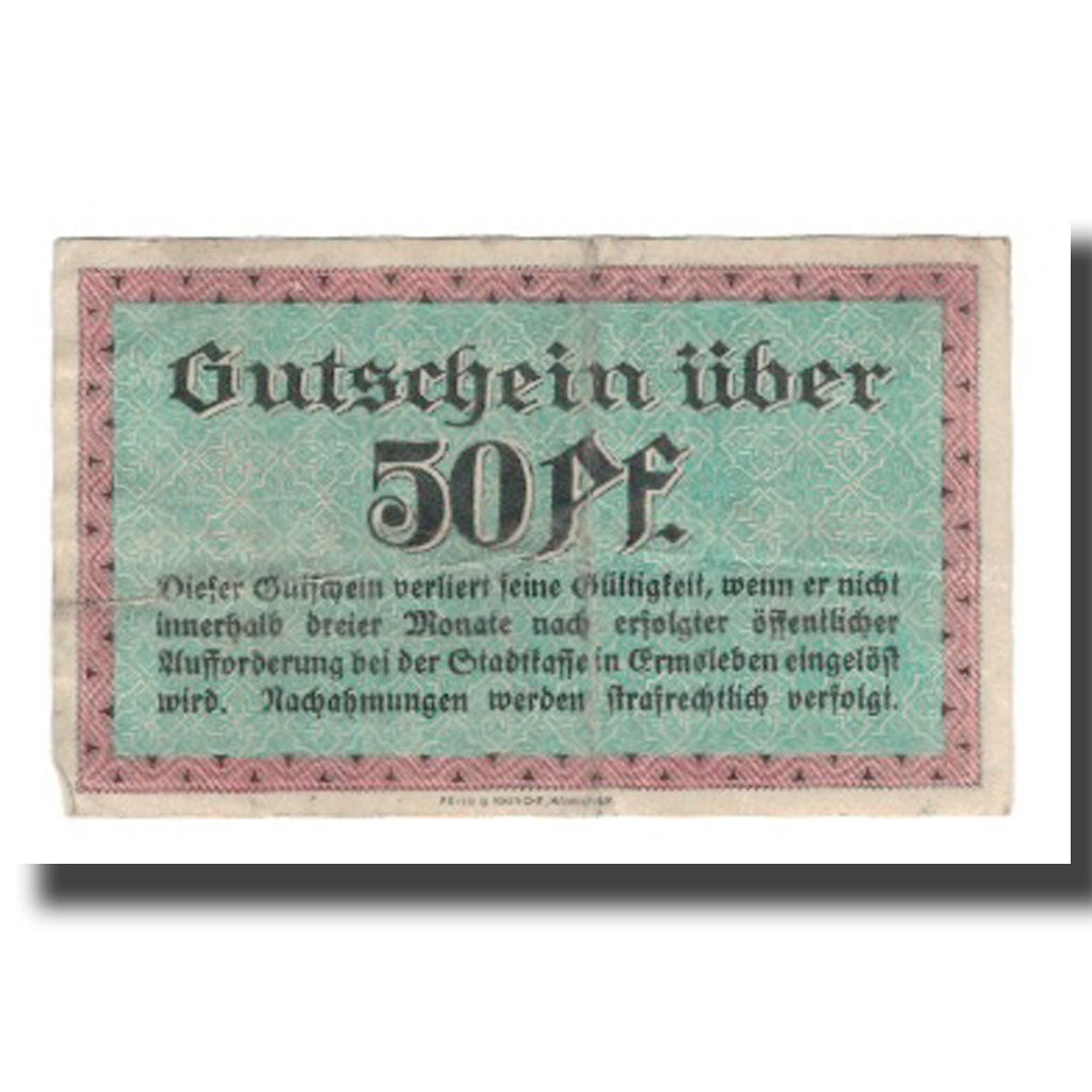 Banknote, Germany, Ermsleben am Harz Stadt, 50 Pfennig, valeur faciale 1, 1918
