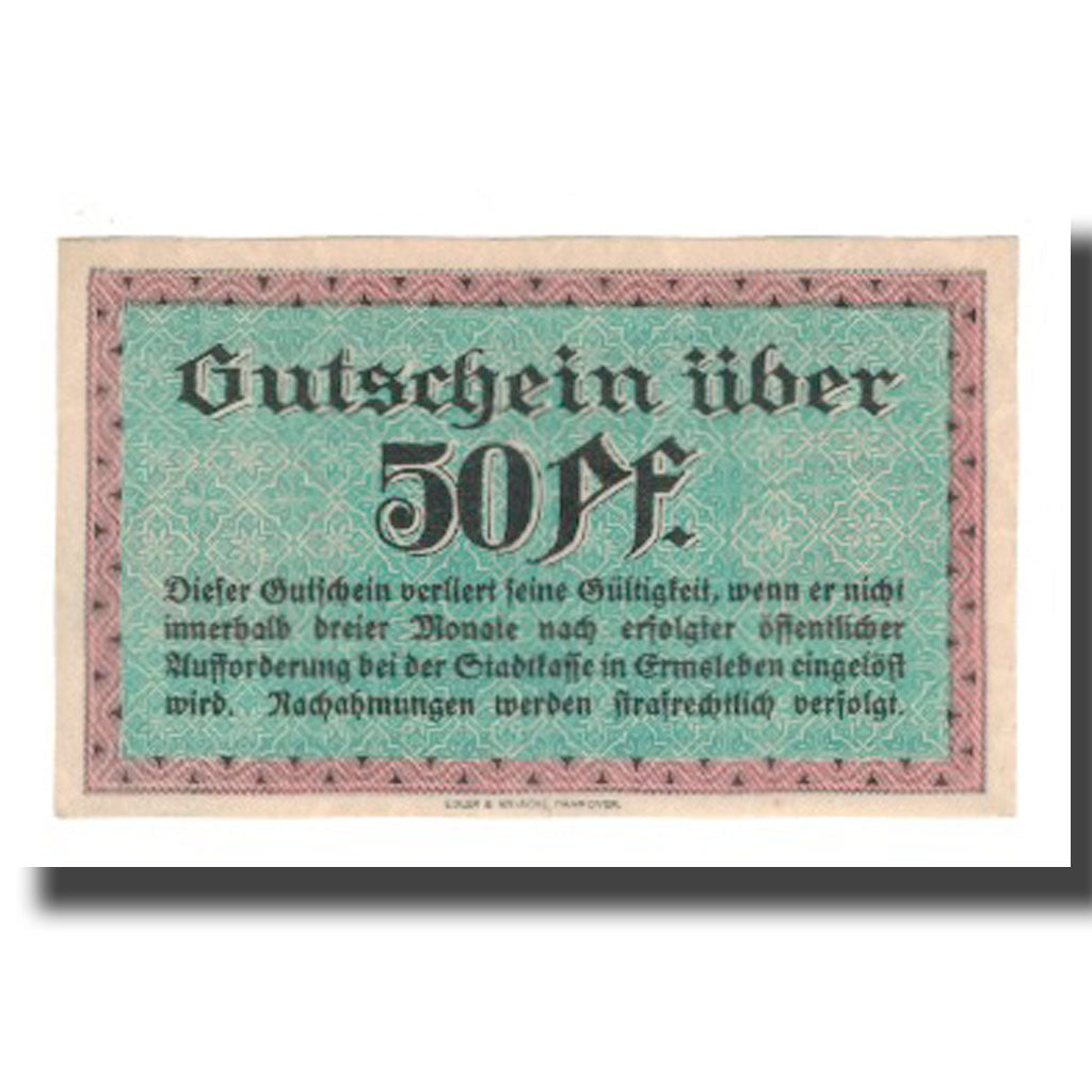 Banconote, Germania, Ermsleben am Harz Stadt, 50 Pfennig, valeur faciale 2