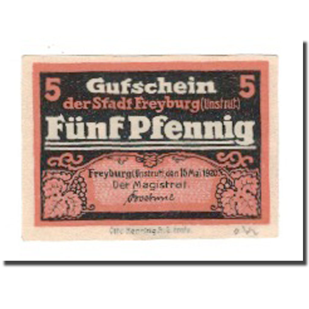 Banknot, Niemcy, Freyburg a. Unstrut Stadt, 5 Pfennig, eglise 2, 1920