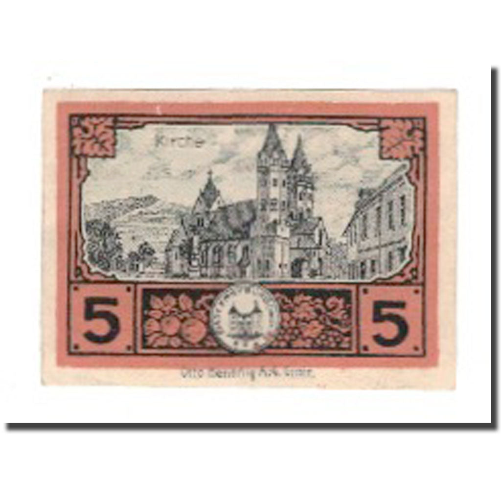 Banknot, Niemcy, Freyburg a. Unstrut Stadt, 5 Pfennig, eglise 2, 1920