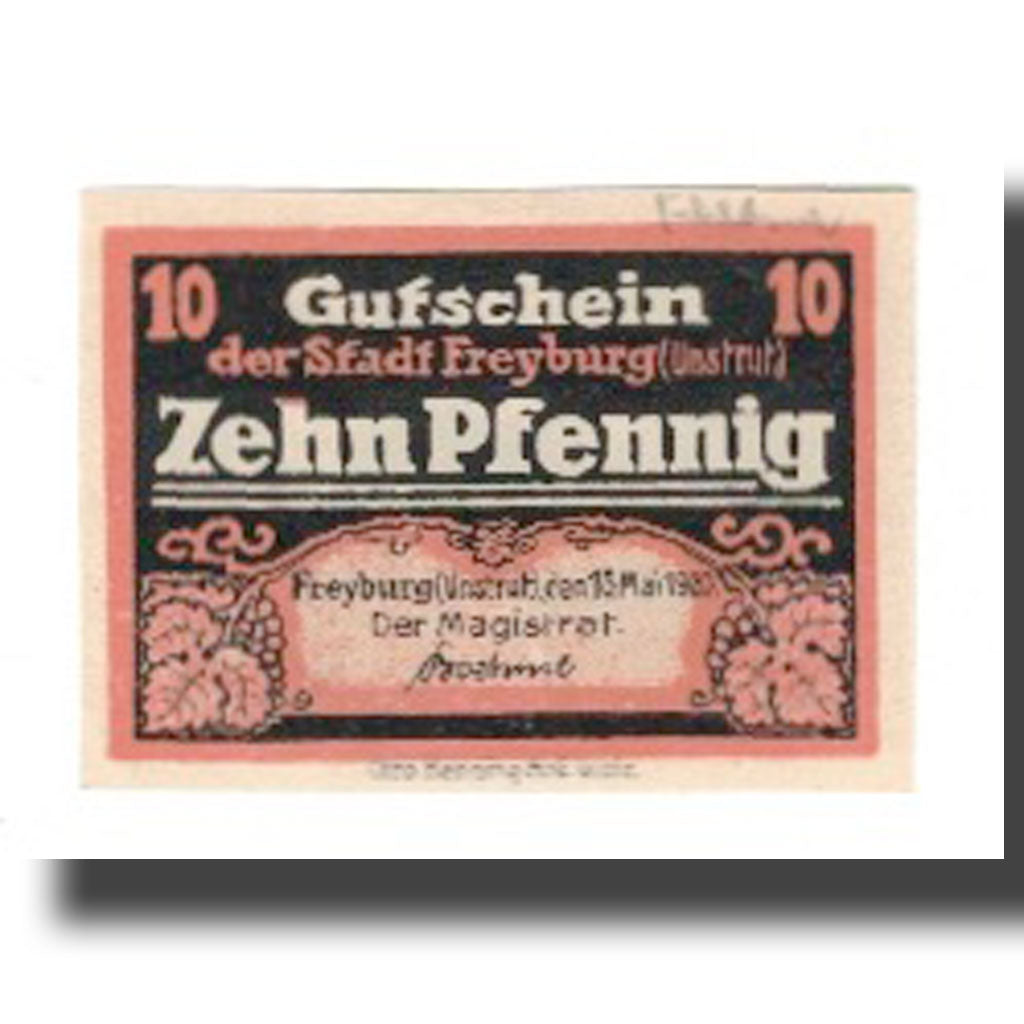 Banconote, Germania, Freyburg a. Unstrut Stadt, 10 Pfennig, église 3, 1920