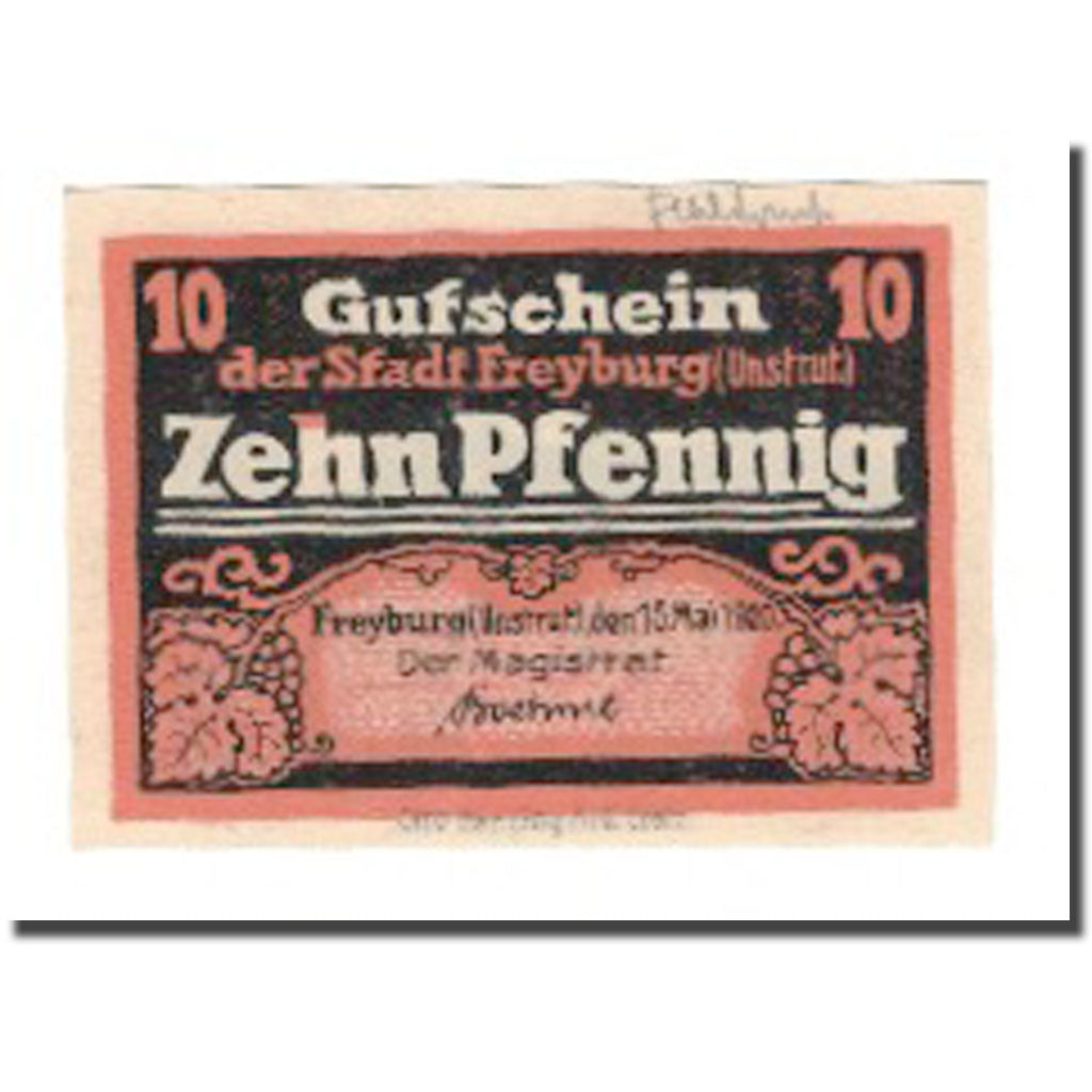 Banknot, Niemcy, Freyburg a. Unstrut Stadt, 10 Pfennig, église 4, 1920