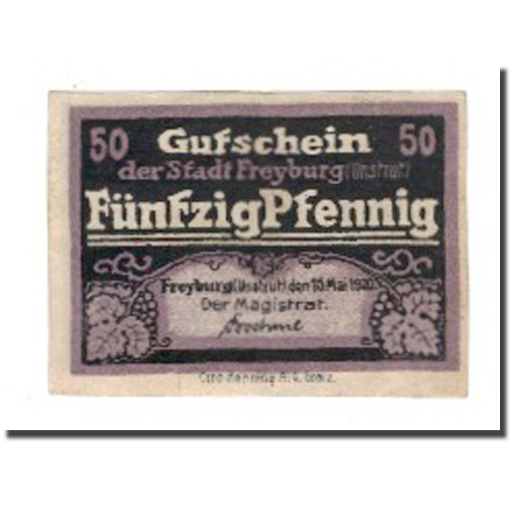 Billet, Allemagne, Freyburg a. Unstrut Stadt, 50 Pfennig, Eglise 5, 1920