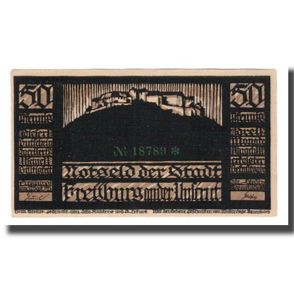 Banconote, Germania, Freyburg a. Unstrut Stadt, 50 Pfennig, personnage 3, 1921