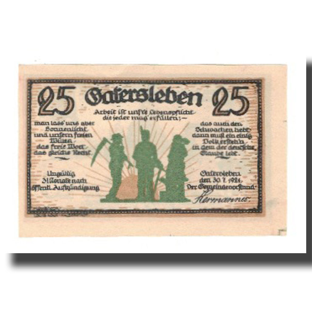 Banconote, Germania, Gatersleben Gemeinde, 25 Pfennig, personnage, 1921