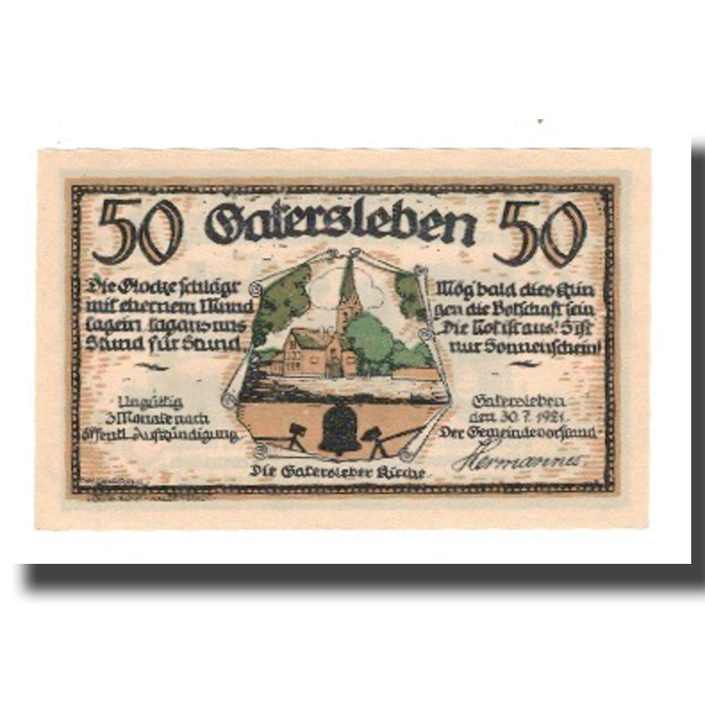 Banconote, Germania, Gatersleben Gemeinde, 50 Pfennig, personnage 3, 1921