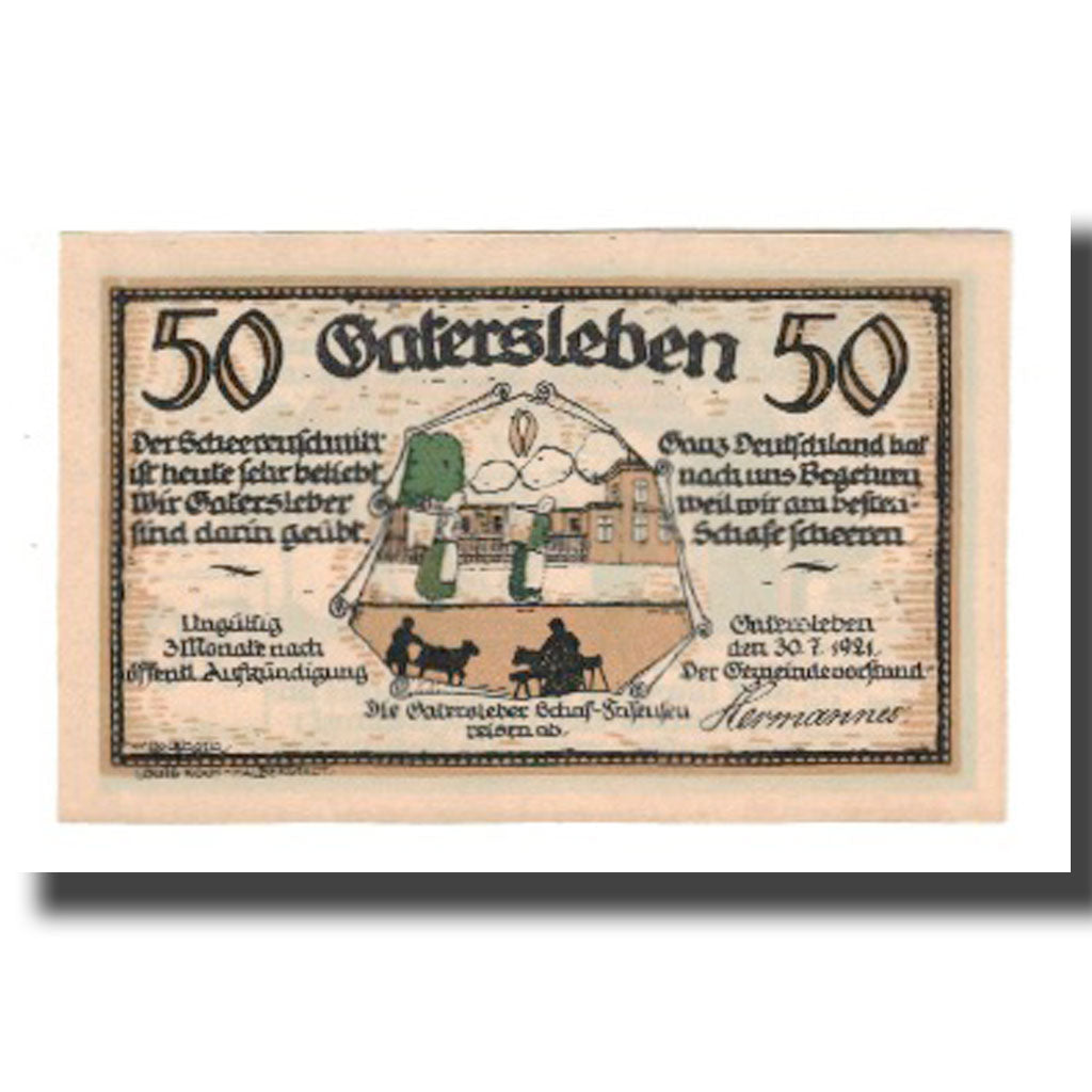 Geldschein, Deutschland, Gatersleben Gemeinde, 50 Pfennig, personnage 4, 1921