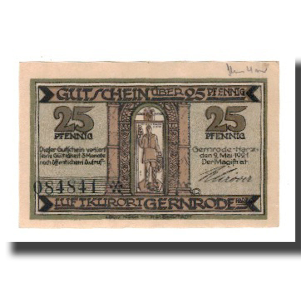 Biljet, Duitsland, Gernrode a.H. Stadt, 25 Pfennig, Eglise 1, 1921, 1921-05-09