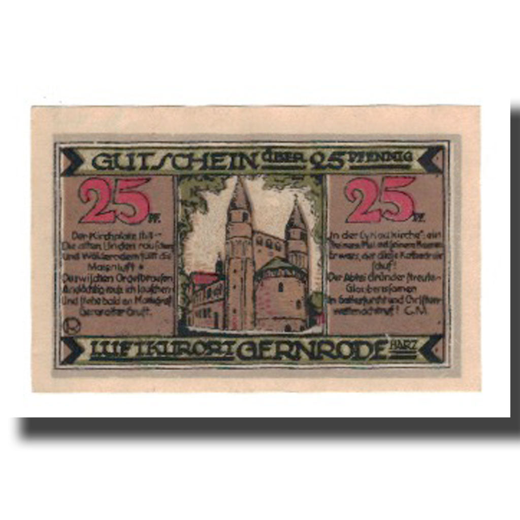Biljet, Duitsland, Gernrode a.H. Stadt, 25 Pfennig, Eglise 1, 1921, 1921-05-09