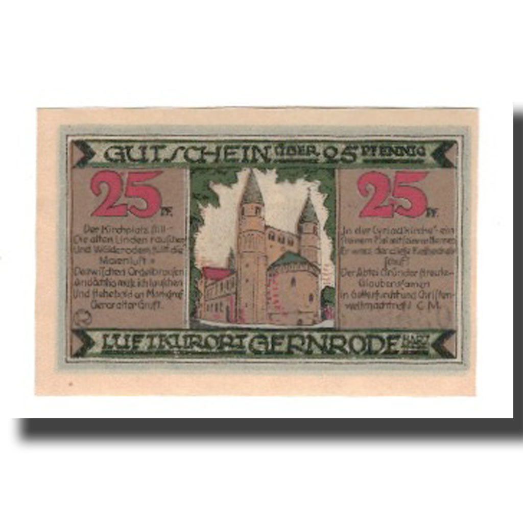 Banknote, Germany, Gernrode a.H. Stadt, 25 Pfennig, eglise 2, 1921, 1921-05-09