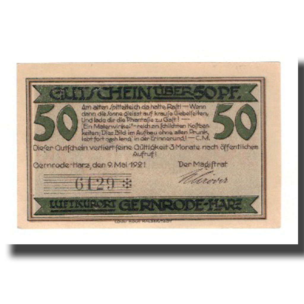 Banknote, Germany, Gernrode a.H. Stadt, 50 Pfennig, village 2, 1921, 1921-05-09