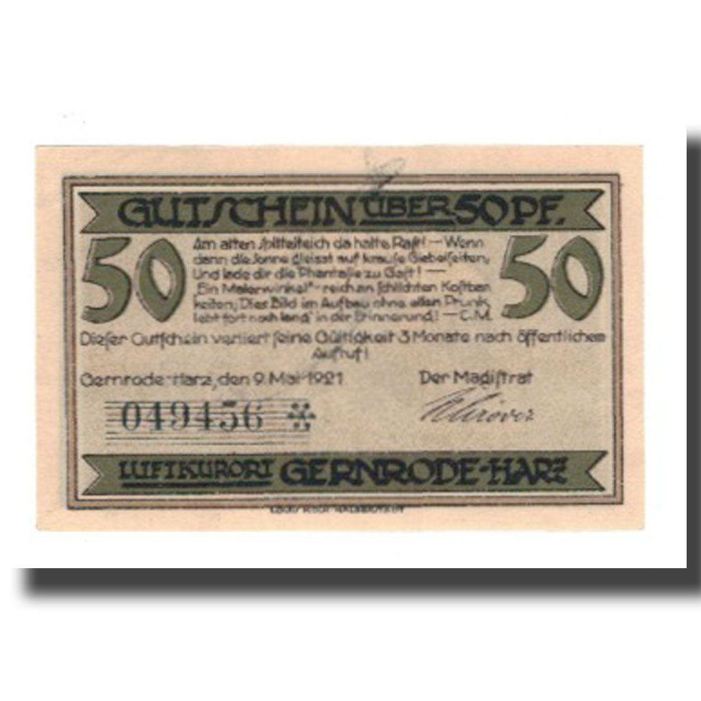 Banknote, Germany, Gernrode a.H. Stadt, 50 Pfennig, Village 3, 1921, 1921-05-09
