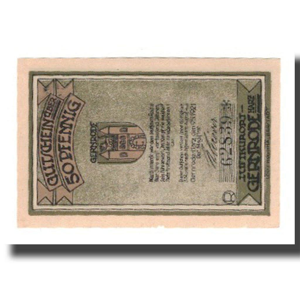 Banconote, Germania, Gernrode a.H. Stadt, 50 Pfennig, personnage, 1921