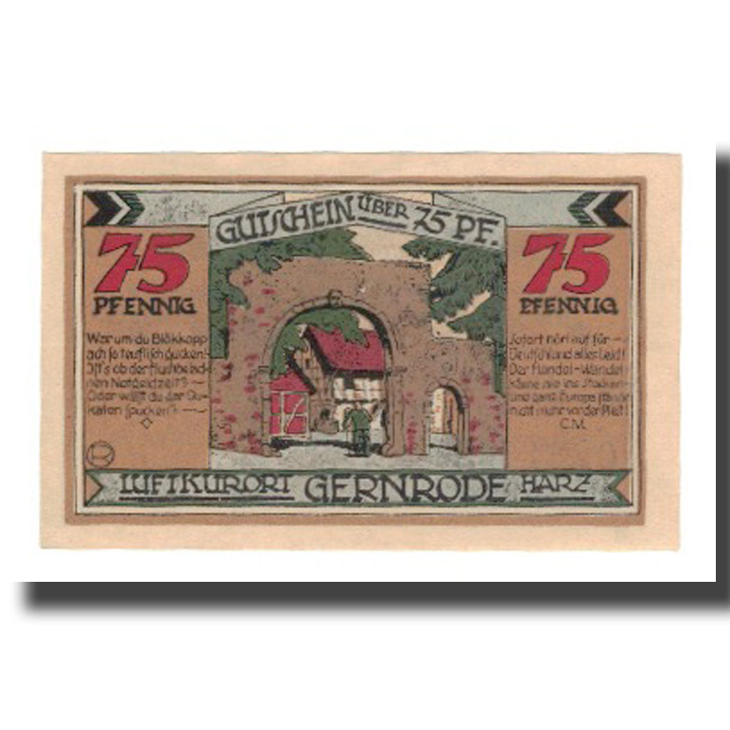 Nota, Alemanha, Gernrode a.H. Stadt, 75 Pfennig, village, 1921, 1921-05-09