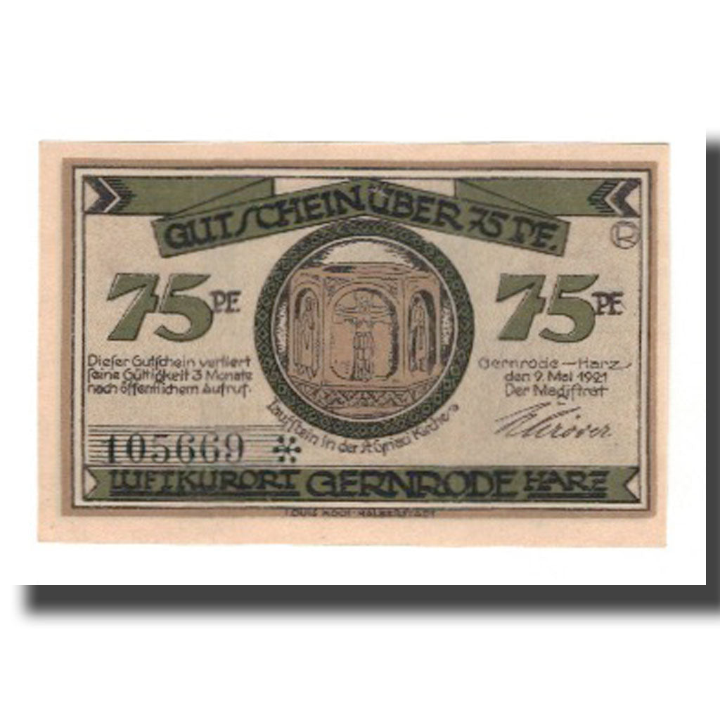 Banknote, Germany, Gernrode a.H. Stadt, 75 Pfennig, village 2, 1921, 1921-05-09