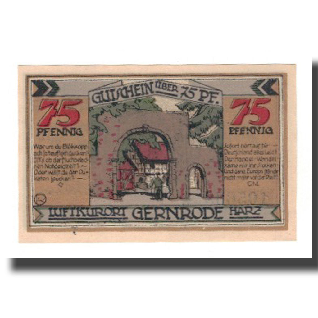 Banknote, Germany, Gernrode a.H. Stadt, 75 Pfennig, village 2, 1921, 1921-05-09