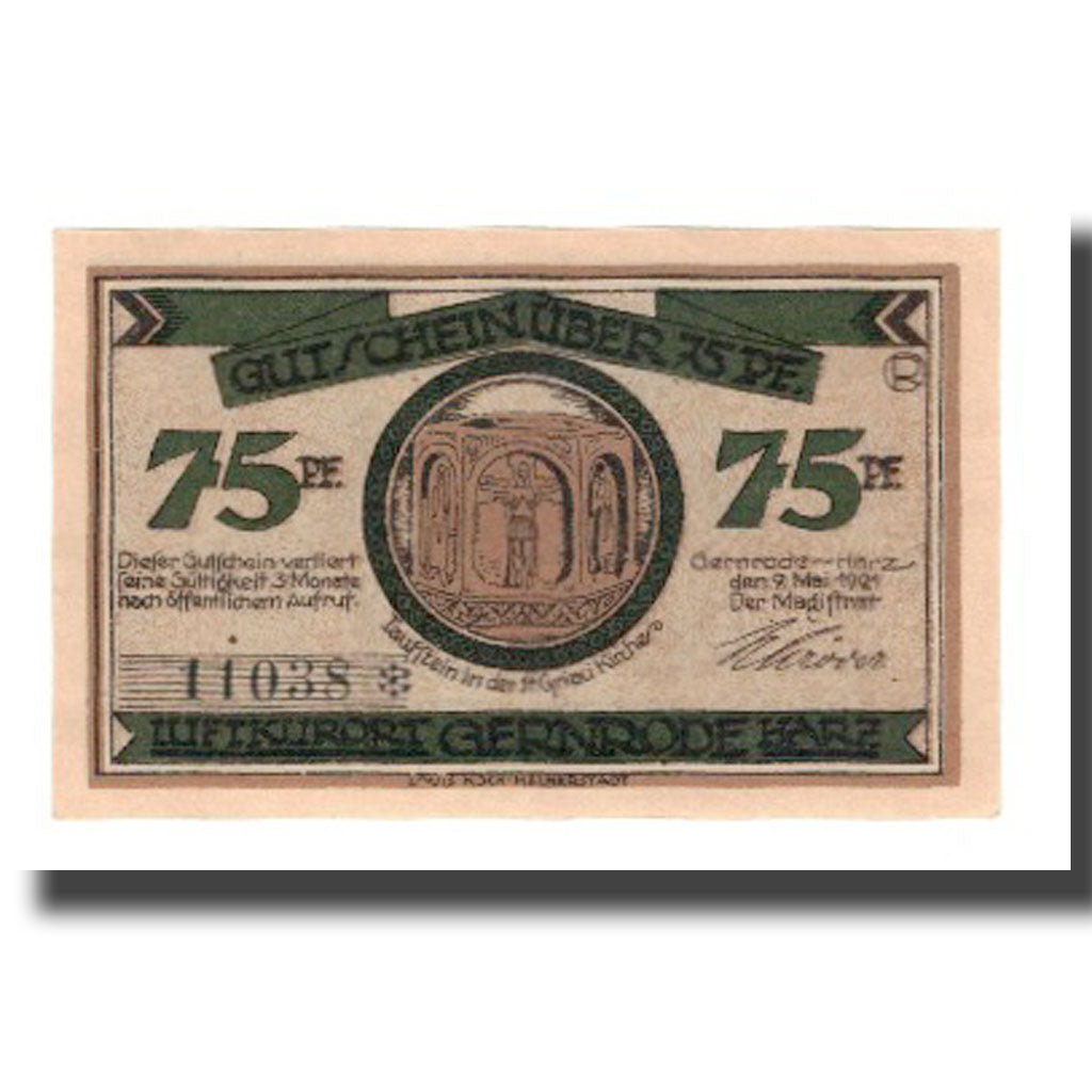 Banknot, Niemcy, Gernrode a.H. Stadt, 75 Pfennig, Village 3, 1921, 1921-05-09