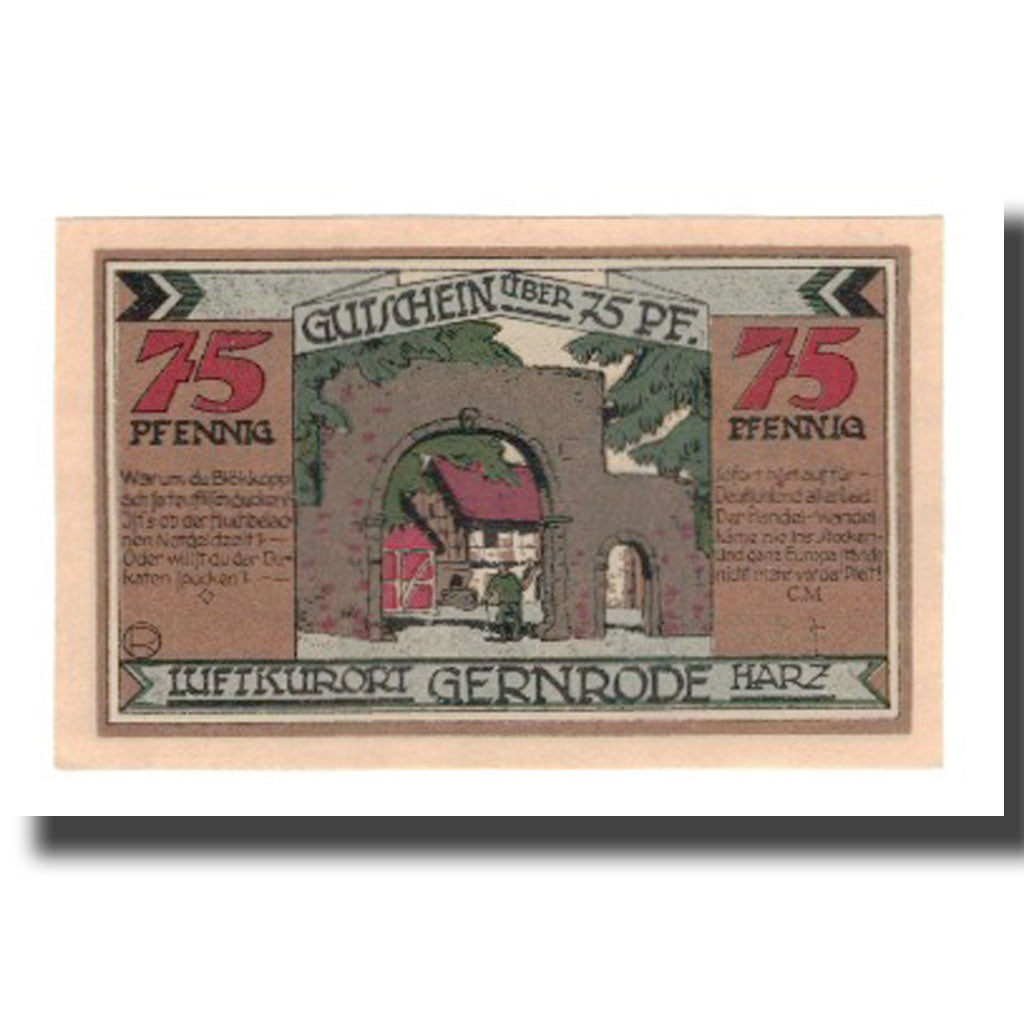 Banknot, Niemcy, Gernrode a.H. Stadt, 75 Pfennig, Village 3, 1921, 1921-05-09