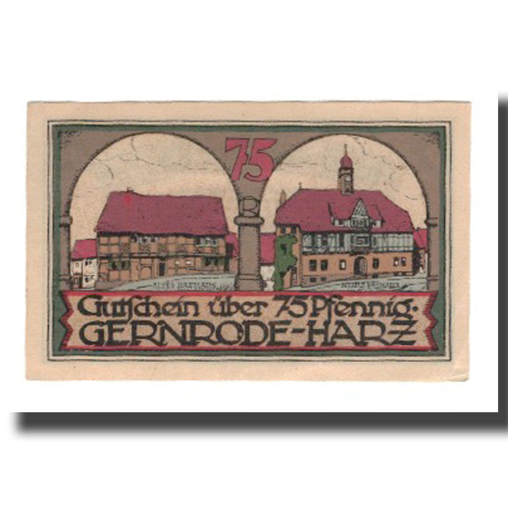 Banconote, Germania, Gernrode a.H. Stadt, 75 Pfennig, Batiment, 1921