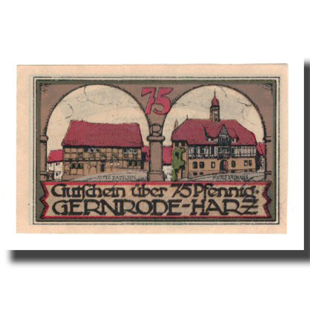 Banconote, Germania, Gernrode a.H. Stadt, 75 Pfennig, Batiment 4, 1921