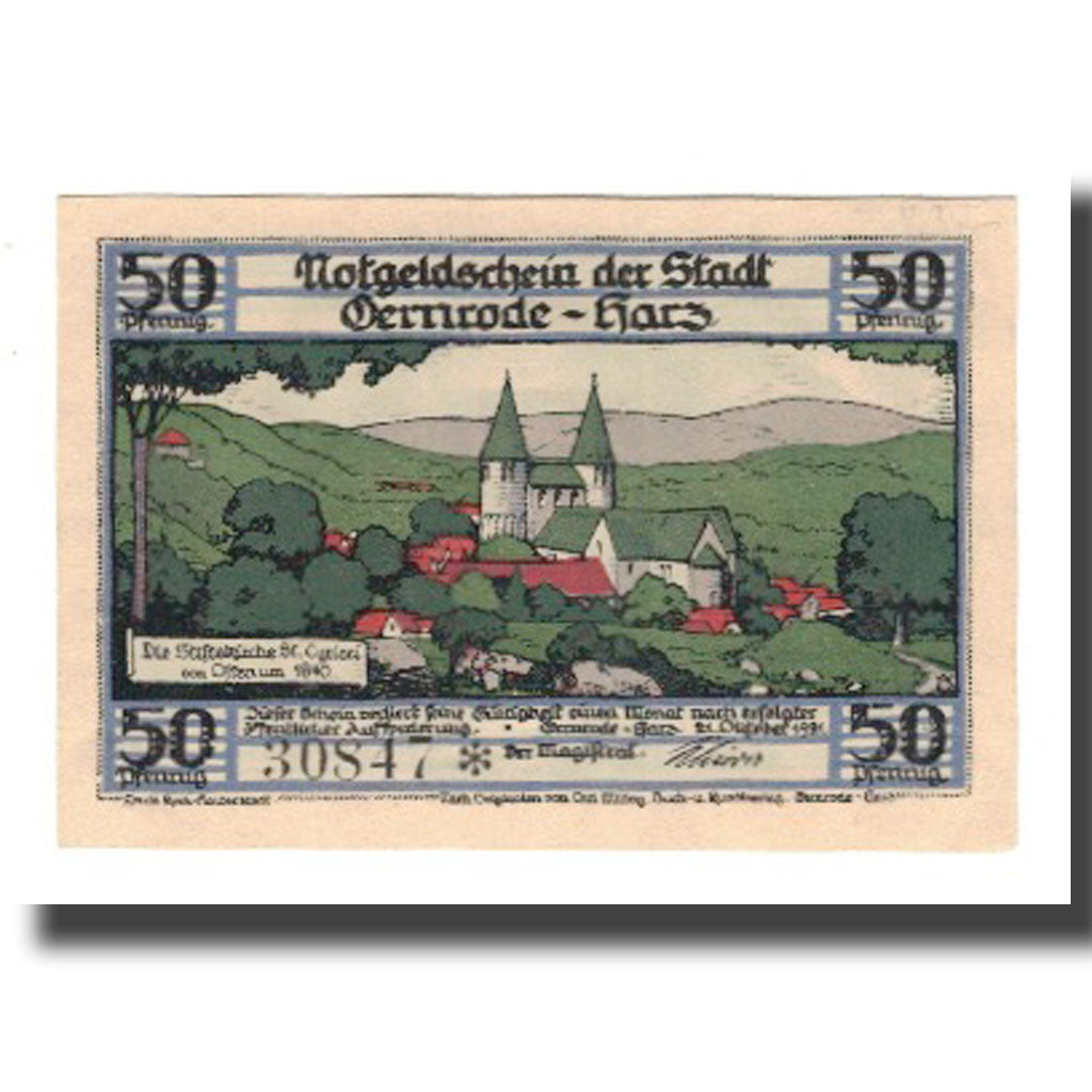 Banconote, Germania, Gernrode a.H. Stadt, 50 Pfennig, batiment 1, 1921