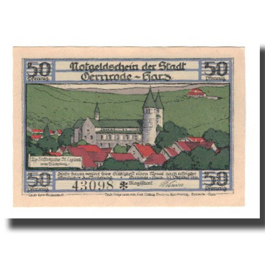 Banconote, Germania, Gernrode a.H. Stadt, 50 Pfennig, personnage, 1921