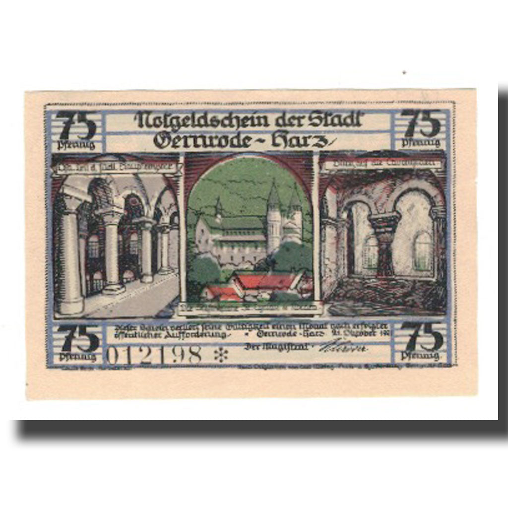 Banconote, Germania, Gernrode a.H. Stadt, 75 Pfennig, Eglise, 1921, 1921-10-21
