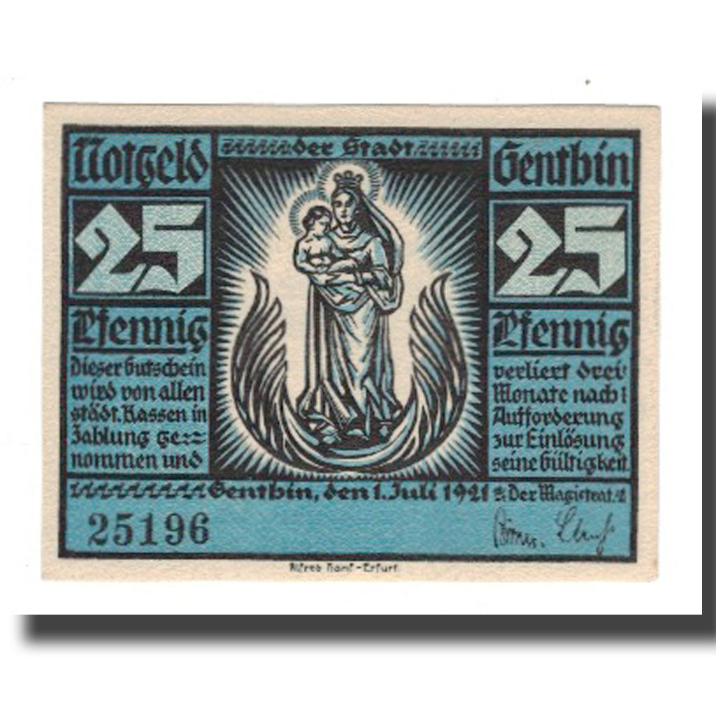 Banknote, Germany, Genthin Stadt, 25 Pfennig, paysage, 1921, 1921-07-01