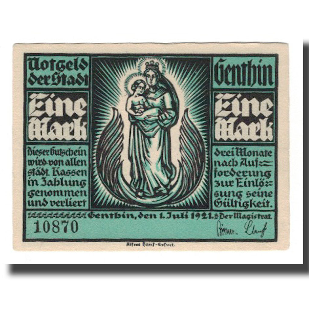 Banknote, Germany, Genthin Stadt, 1 Mark, tour 1, 1921, 1921-07-01, AU(55-58)