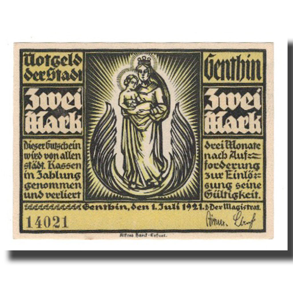 Banknote, Germany, Genthin Stadt, 2 Mark, Monument, 1921, 1921-07-01, AU(55-58)