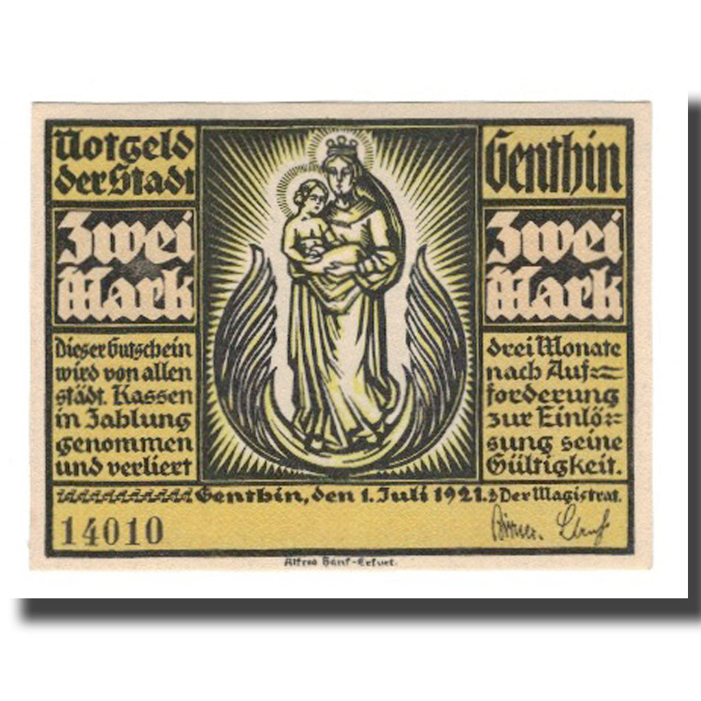 Geldschein, Deutschland, Genthin Stadt, 2 Mark, monument 1, 1921, 1921-07-01