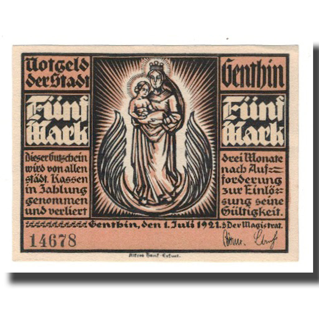 Banknote, Germany, Genthin Stadt, 5 Mark, village 1, 1921, 1921-07-01