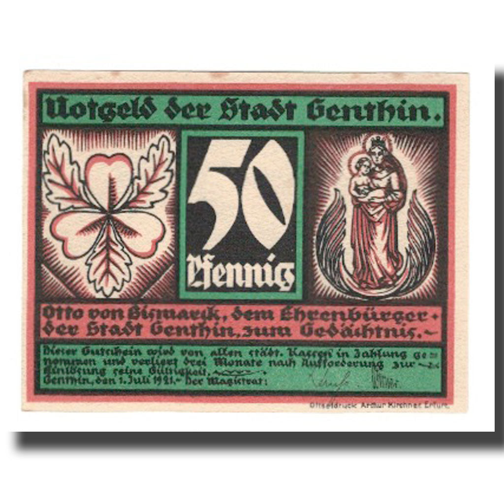 Banconote, Germania, Genthin Stadt, 50 Pfennig, personnage 3, 1921, 1921-07-01