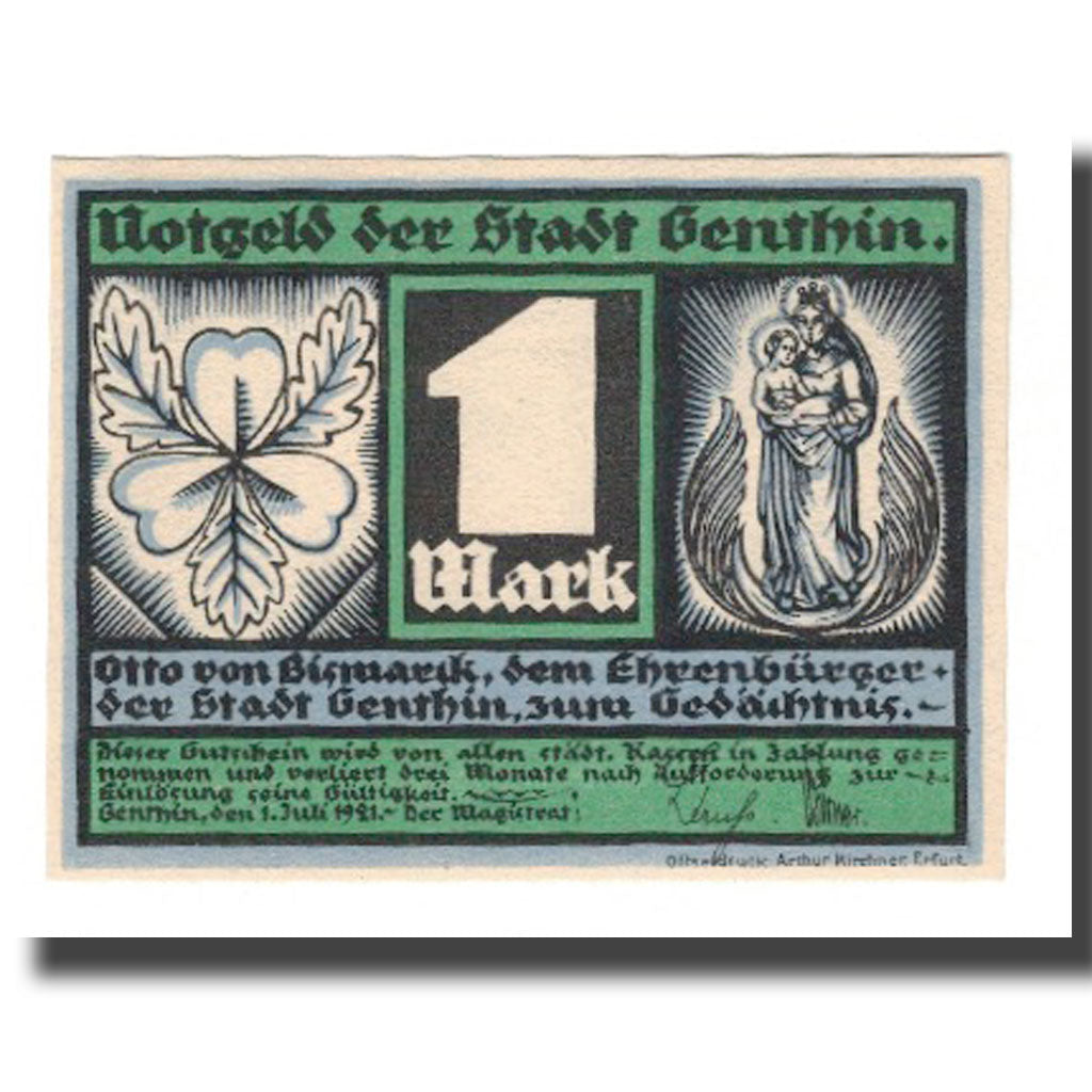 Banconote, Germania, Genthin Stadt, 1 Mark, personnage 4, 1921, 1921-07-01