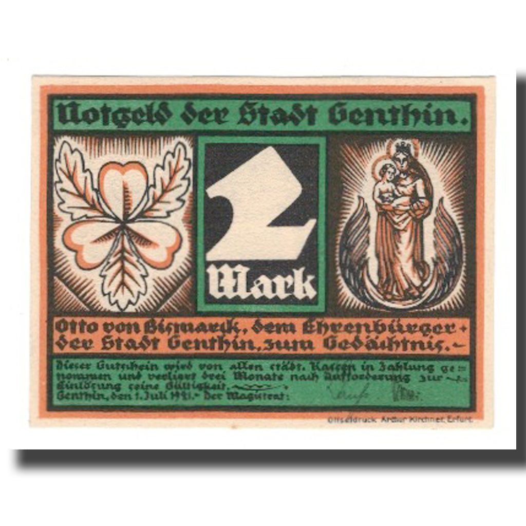 Banknote, Germany, Genthin Stadt, 2 Mark, personnage 5, 1921, 1921-07-01