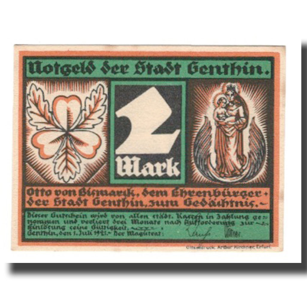 Banknote, Germany, Genthin Stadt, 2 Mark, personnage 6, 1921, 1921-07-01