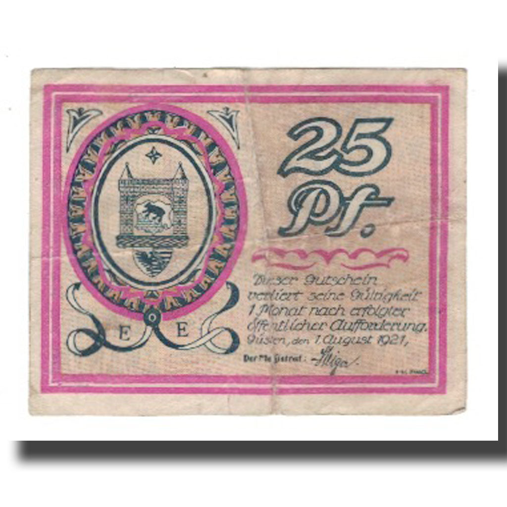 Banconote, Germania, Güsten Stadt, 25 Pfennig, Eglise, 1921, 1921-08-01, BB